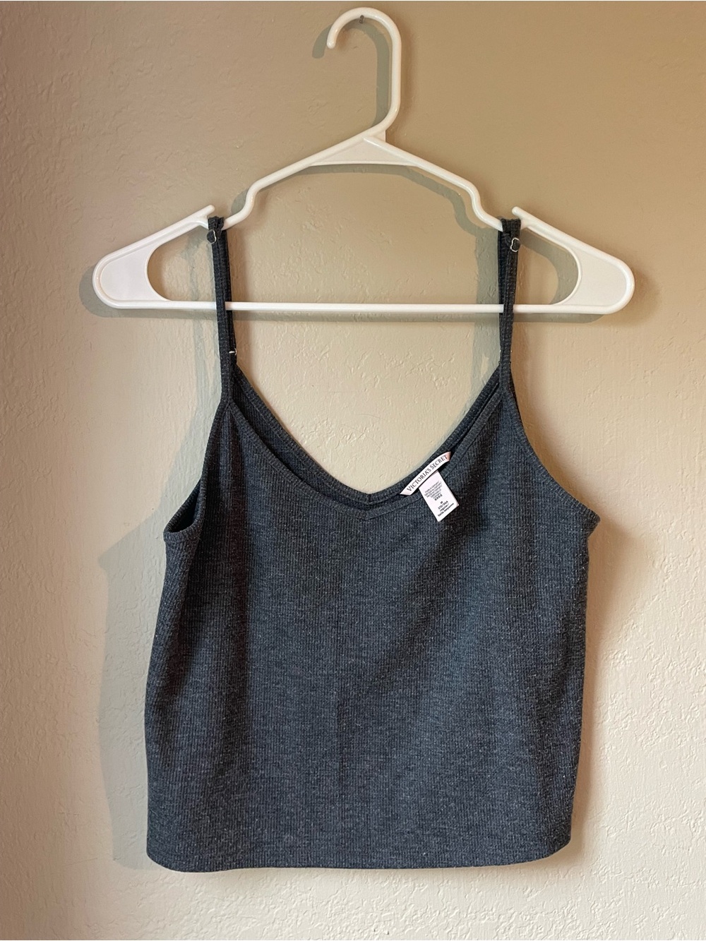 Victoria Secret Charcoal Ribbed Tank Top - Classic Strappy Cami Sz Small